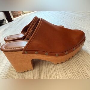 Women’s Brown Leather Clog Mules - Stylish Slip-On Heels